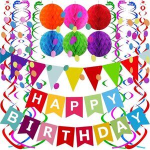Happy Birthday Banner Party Decorations Colorful Paper Bunting Confetti Streamer